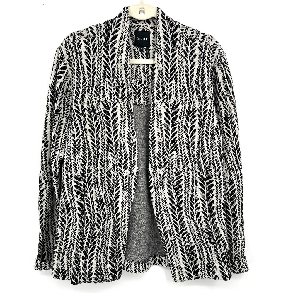 Nic + Zoe botanical block print open front sweater cardigan blazer scandi chic L